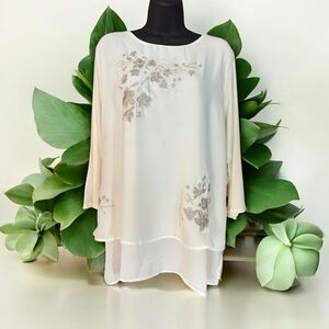 DG2 by Diane Gilman Cream Asymmetrical 3/4 Sleeve Blouse
